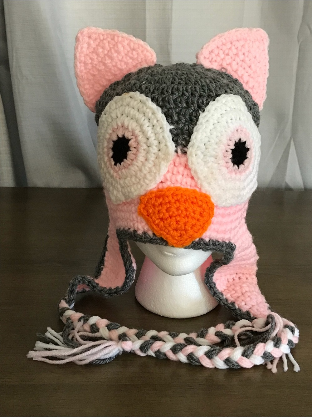 Handmade Pink Owl Knit Earflap Hat for Kids to Adults